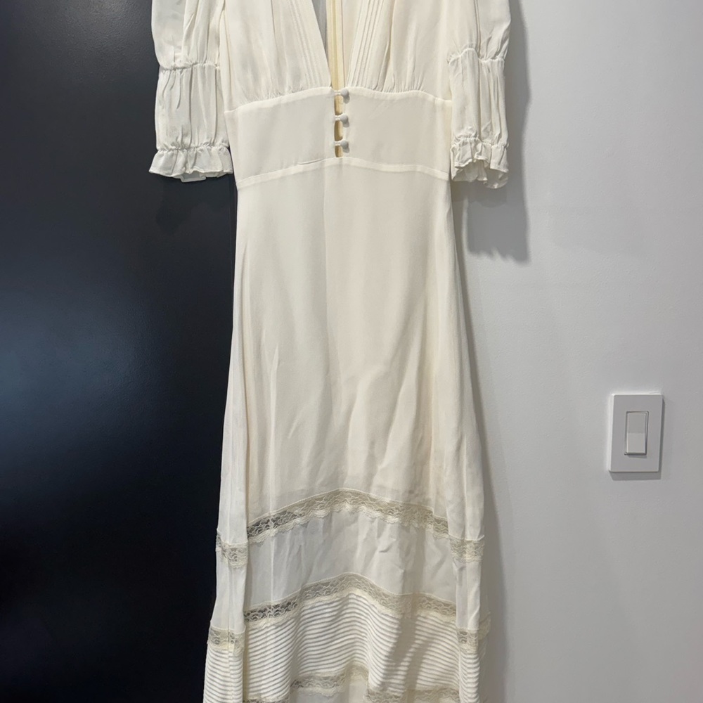 Reformation Cream Long Sleeve Dress with Lace Accents
